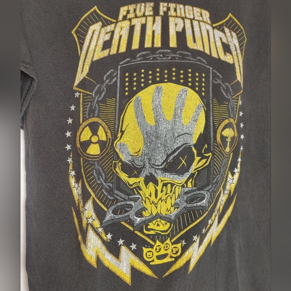 Five Finger Death Punch 5FDP Graphic Tee Black Yellow Distressed‎ Band Rock L - Picture 5 of 7